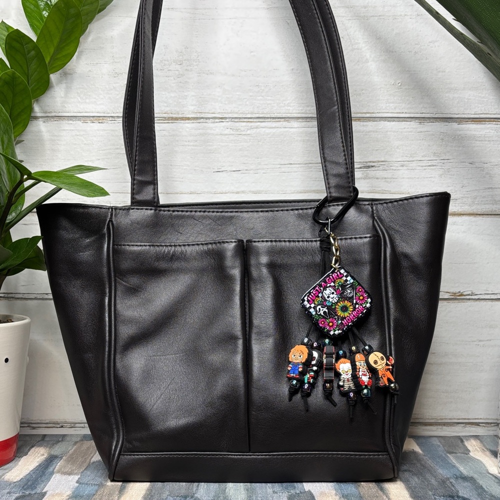 Giani Bernini Black Leather Shoulder Bag with Keychain